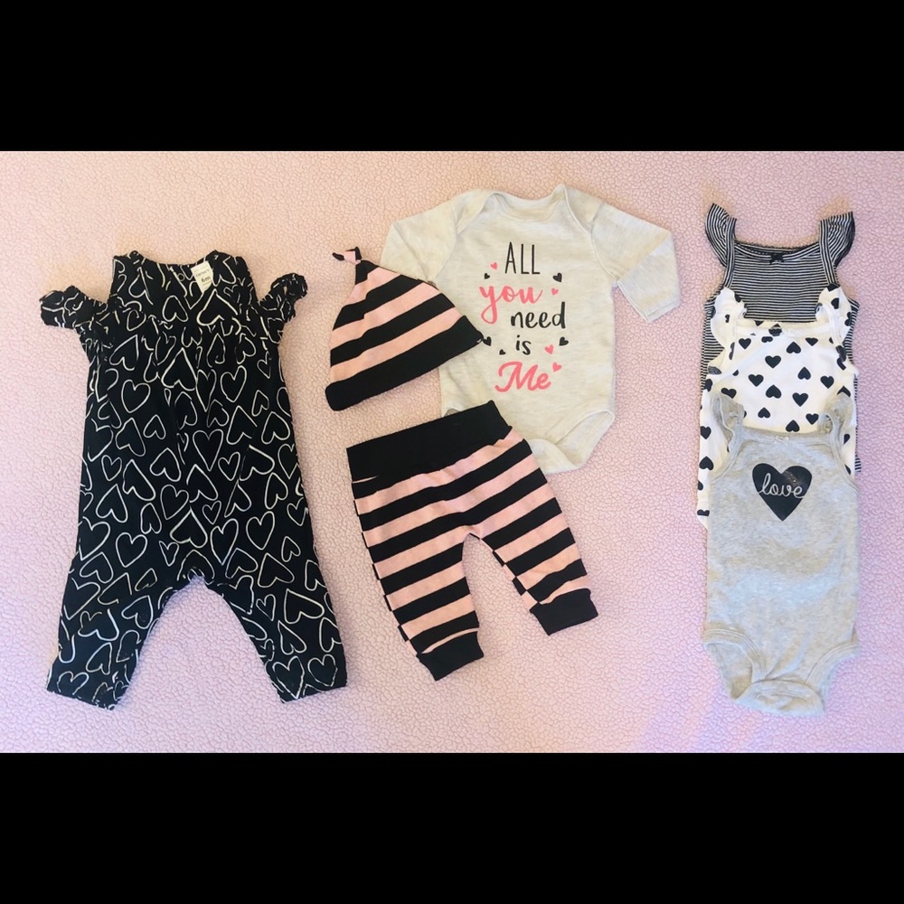 Baby girl pink, black and white clothes lot
